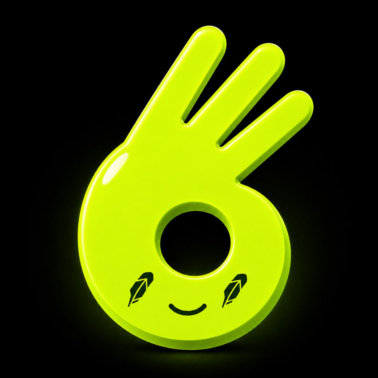 Neon green hand gesture shaped like the number 6